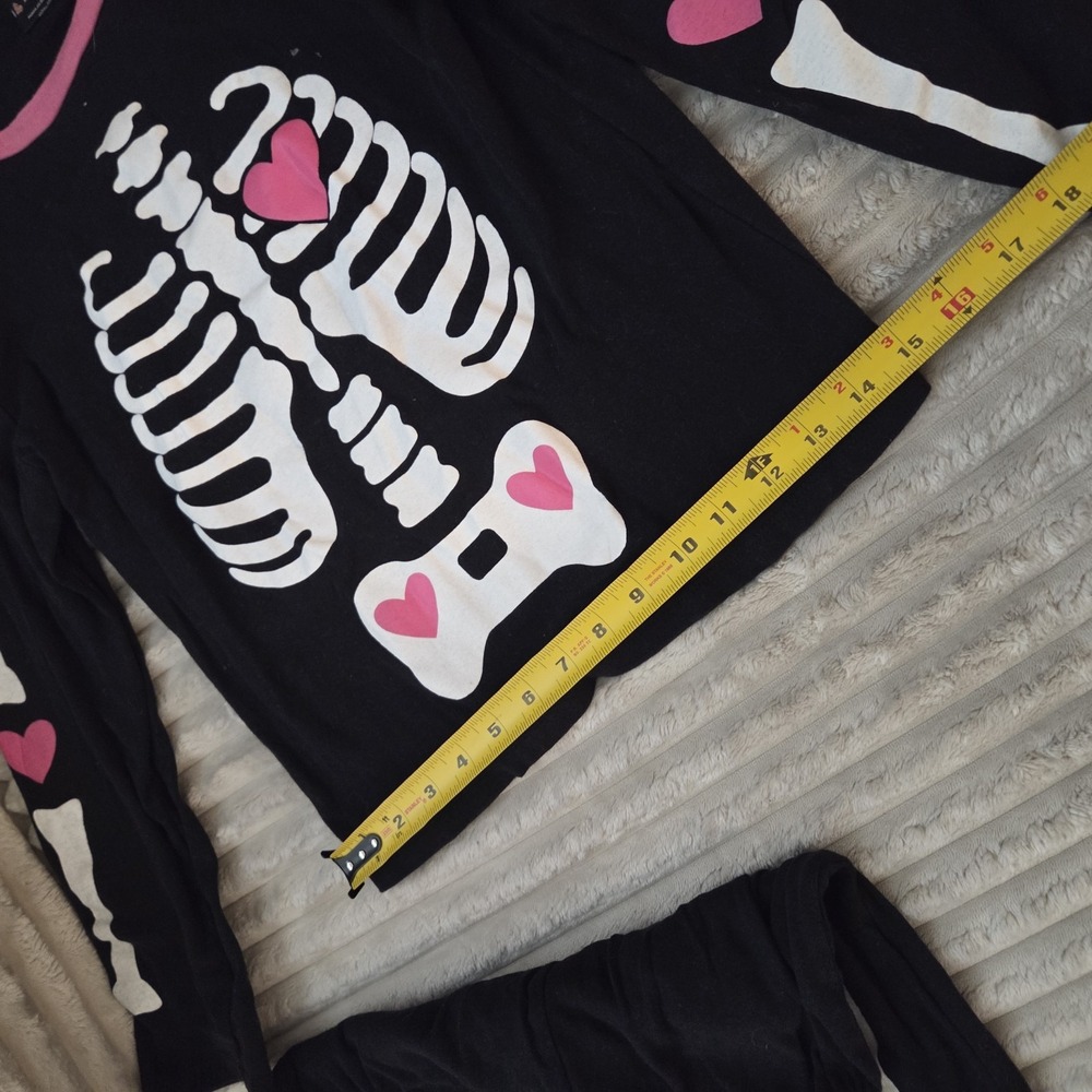 PJs & Presents Skeleton Pajamas S Halloween Girls Glow In The Dark Pink Heart - Picture 8 of 11